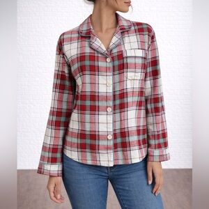BedHead Plaid Flannel Pajama Top Medium Red Holiday Cozy NWOT